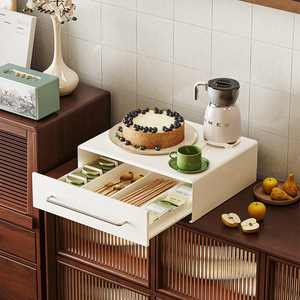 Estante de almacenamiento de máquina de café de escritorio de <span class=keywords><strong>Metal</strong></span>, estante de cajón de barra de agua superior con caja de almacenamiento de aperitivos multicapa - Product Image 4