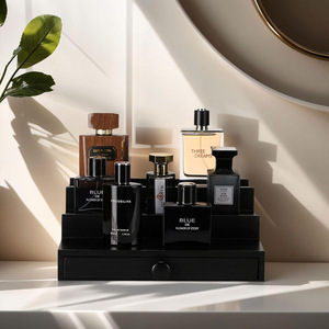 Bamboo Tiered Perfume Rack 3 Floors With Drawer <b>Desktop</b> Cosmetic Organizer Makeup Storage <b>Shelf</b> Simple Style - Product Image 3