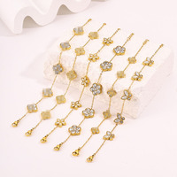 Pulsera de Zirconia con Diseño de Trébol de Cinco Hojas y Mariposa, de Acero Inoxidable, de Alta Gama, para Mujer, Resistente a la Decoloración, Estilo Lujoso y Ligero, ODM