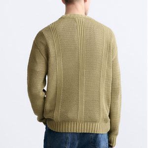 Pull avec LOGO personnalisé Pull à col ras du cou pour hommes Tricots évidés Haut en tricot à manches longues en coton Pull ample d'hiver pour hommes - Product Image 2