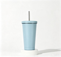Gobelet isotherme à paille en acier inoxydable 304 grande capacité, tasse à café sous vide à double paroi avec paille, design minimaliste