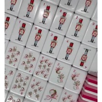 Jeu de Mahjong américain de Noël rose 160 pièces, tuiles imprimées en acrylique, cadeau de vacances, jeu résistant à l'eau pour 4 joueurs