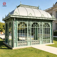 Serre en fer forgé victorien avec verrière, orangerie de jardin, gazebo décoratif en métal pour villa, jardin et mariage