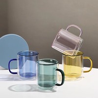 Vaso de Vidrio de Borosilicato de Doble Capa, Moderno, Minimalista, Resistente al Calor y al Frío, Ecológico, Portátil, Colorido, con Asa de Color