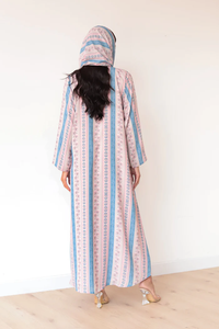 LEDUO <b>Eid</b> Modest Abstract Flower Print Hooded Kimono Loose Fit <b>Long</b> Sleeve Open Cardigan Abaya - Product Image 2
