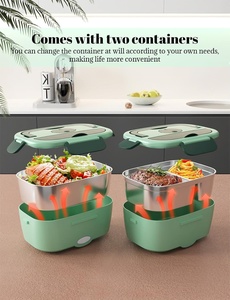 New Luxury 304 Stainless Steel Portable Water-free Electric Dual Tier 2-<b>Compartment</b> 220V Constant Temperature Heating <b>Lunch</b> <b>Box</b> - Product Image 4