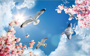 K107437 Guangzhou Ihouse <strong>3D</strong> Landscape Blue <strong>Sky</strong> with Bird Ceiling Mural Wall Paper - Product Image 6