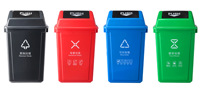 Conteneur de tri des déchets en HDPE à code couleur avec couvercle à bascule pour la gestion des déchets scolaires, de bureau et communautaires
