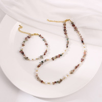 Ensemble collier et bracelet en perles de zoïsite rubis irrégulières de style européen et américain, bijoux simples et tendance pour femme, idéal pour la plage
