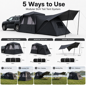 Tente de camping pour SUV, système de fixation sur <span class=keywords><strong>hayon</strong></span>, deux chambres, 5-8 personnes, PU 3000mm imperméable, UPF 50+, Oxford 150D, installation rapide en 3 minutes, quatre saisons - Product Image 2