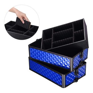 <span class=keywords><strong>Valise</strong></span> à roulettes de maquillage bleu brillant 4 en 1, <span class=keywords><strong>valise</strong></span> à roulettes verrouillable pour cosmétiques, maquillage, artiste des ongles, voyage, train - Product Image 5