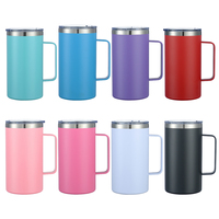 Logo personnalisé de marque noir blanc 24oz gobelet de voyage thermique isolé en métal tasse à café en acier inoxydable personnalisé avec poignée et couvercle
