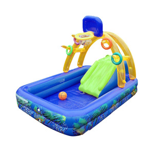 Bể bơi đại dương có thể thổi phồng cho trẻ em điên để bơi ngoài trời, được trang bị giá bóng rổ và CẦU TRƯỢT - Product Image 2