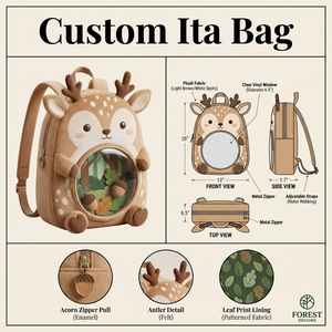 Sac à dos Kawaii en forme de tête de cerf avec motif à pois blancs, tirette de fermeture éclair émaillée en forme de <span class=keywords><strong>gland</strong></span>, doublure en forme de feuille et porte-épingles - Product Image 1
