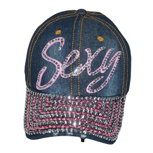 Gorra de Béisbol Deportiva de 5 Paneles para Mujer con Logotipo Personalizado, Adorno de Diamantes de Imitación, Tela Vaquera Ligera, 100% Algodón, Verano - Product Image 1