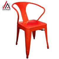 Chaises de bar et de restaurant de style industriel américain en fer forgé, avec dossier, carrées, en métal orange, pour intérieur et extérieur