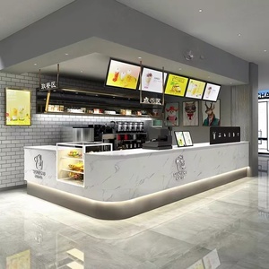 Mostrador de Exhibición para Tienda de Té de Burbujas y Café, Mostrador para Heladería, Madera Sólida, Iluminación LED, Ecológico, Resistente y Duradero - Product Image 1
