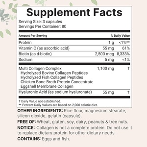 240 Cápsulas de Colágeno, Complejo Multicolágeno Tipo I, II, III, V, X, Ácido Hialurónico, Biotina, Vitamina, Multivitamina, Multicolágeno - Product Image 3