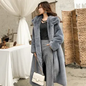 Winter Faux Rabbit Fur Jacket Women Stylish Womans Winter Luxury Brand Jackets Long Hooded Fur Coat For Ladies