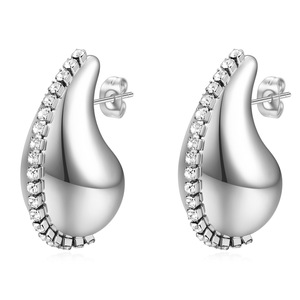 Pendientes de gota de 20 mm con circonita de una sola fila, acero inoxidable, con tachuelas de oro de 18 quilates para mujer, pendientes colgantes de moda para fiesta. - Product Image 2