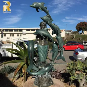 Life Size Garden Outdoor Bronze Mermaid And Dolphin Statue For Garden