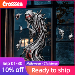 Ensemble d'autocollants agressifs pour fenêtre, motif Grim Reaper, yeux rouges sanglants, crânes fantômes, pour décoration de fête d'horreur - Product Image 1
