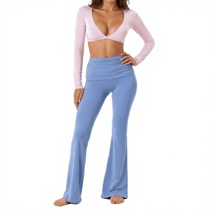 Custom Women Long Sleeve Yoga Crop Top Deep <b>V</b> Neck Stretch <b>Fitted</b> Workout Gym Fitness Activewear Women's Leggings Low MOQ - Product Image 3