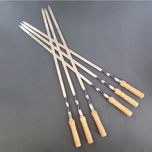 Brochetas de barbacoa portátiles más vendidas, parrilla de barbacoa de madera de acero inoxidable, pincho de kebab, <span class=keywords><strong>cuchillos</strong></span> de barbacoa <span class=keywords><strong>profesionales</strong></span> antiadherentes - Product Image 5