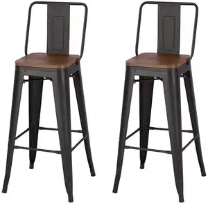 Сиденье из массива дерева с спинкой барные стулья высокие промышленные винтажные металлические барные стулья металлический обеденный стул