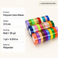 Ruban en satin polyester 2,5 cm, rouleau de 25 yards, ruban coloré pour emballage cadeau, décoration de mariage, artisanat, emballage en gros