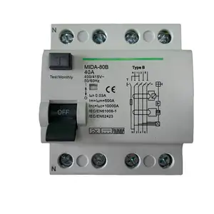 Автоматический выключатель остаточного тока Type B RCCB ELCB 2P 40A 63A 30mA Type B 10KA RCD для зарядного устройства EV
