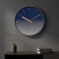 Jam Dinding Quartz Bulat Minimalis Dengan Dial Gradasi Dan Jarum Warna Rose Gold Untuk Dekorasi Ruang Tamu