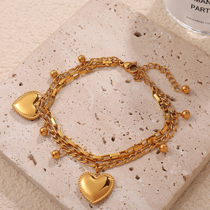 Pulsera de Cadena con Forma de Corazón, Dorada, Joyería de Moda para Mujer, Pulsera con Dijes - Product Image 1