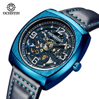 Montre homme OCHSTIN automatique mécanique vintage, boîtier rond, squelette, steampunk, lumineuse, bracelet en cuir, cadran à aiguilles 44 mm