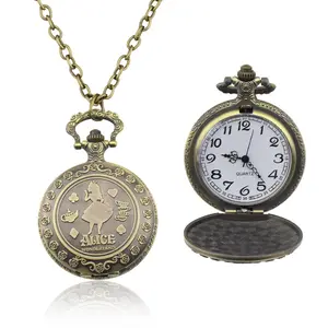 2019 New Retro Alice in Wonderland Theme Bronze Quartz Pocket Watches Vintage Grandp Gift