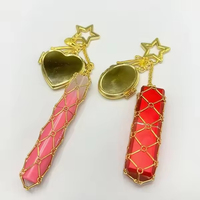 Porte-clés en acier inoxydable tendance 2026, pendentif miroir en forme d'étoile et de cœur, breloque de sac à main, sac en filet pour rouge à lèvres