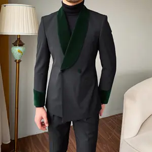 厂家直销新款个性拼接绿领西装外套棉纯色修身男士结婚套装
