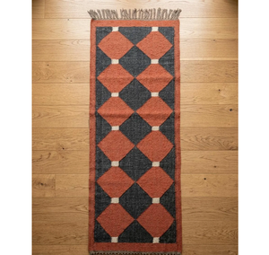 Terracotta Black Wool Jute <b>Runner</b> <b>Rug</b> Handmade Geometric Kilim Carpet Accent <b>for</b> Southwestern Boho Farmhouse Hallway Entryway - Product Image 2