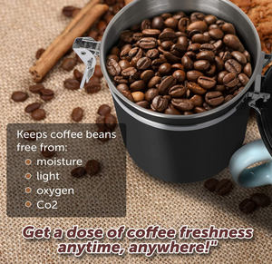 Boîte à café hermétique en acier inoxydable avec CO2 intégré et Scoop et pistolet à roue de suivi de date couleur métal - Product Image 3