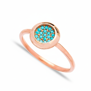 <b>Turquoise</b> CZ Stone Minimalist Cute Round Design Cluster <b>Ring</b> Wholesale Handcrafted 925 Sterling Silver Jewelry - Product Image 2