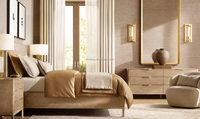 MYHOME Lit queen contemporain Panneau en bois massif de haute qualité avec design français minimaliste pour meubles de chambre à coucher