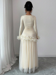 <span class=keywords><strong>Abito</strong></span> Floreale Primaverile e Autunnale, Gonna <span class=keywords><strong>a</strong></span> Veste, Vita Alta, Linea <span class=keywords><strong>A</strong></span>, Slim, Stile Coreano, <span class=keywords><strong>Elegante</strong></span> con <span class=keywords><strong>Balze</strong></span>, <span class=keywords><strong>Abito</strong></span> in Rete con Cuciture - Product Image 5