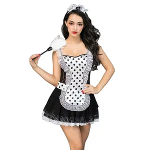 Di alta Qualità Classico Nero Polka Dot Modello Sexy Costume Da Cameriera Francese