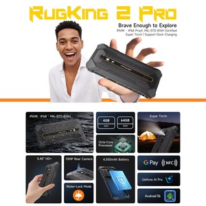 Teléfono Resistente Ulefone RugKing 2 Pro AI, Pantalla de 5.45'', Android 15, 4GB+128GB, Unisoc T7250, NFC, Batería de 4550mAh, Smartphone Global - Product Image 4