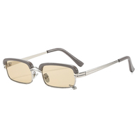 Nouvelles Lunettes de Soleil Y2K Rétro pour Femme 2026, Monture Métallique Fine Rectangulaire, Anneau Décoratif Léopard aux Coins, Lunettes Tendance pour Dames