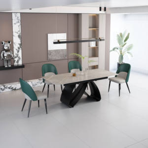 Ensemble de table et de chaises de salle à manger en acier inoxydable avec plateau en marbre moderne et luxueux pour la maison ou la restauration, 6 places, personnalisable - Product Image 1