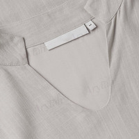 Nouvel ensemble coordonné musulman chic en lin gris clair, tunique à col en V et manches larges, jupe longue fluide, tenue de détente islamique modeste