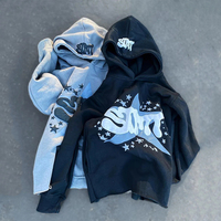 Sweat-shirt à capuche en molleton français de haute qualité pour hommes, coupe ample et épaisse, impression personnalisée en relief, motif étoile Y2K