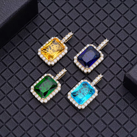 Bijoux Hip Hop Nouveau pendentif en pierre précieuse Zircon carré coloré rubis glacé