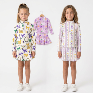 Précommande Ensemble 2 pièces à manches longues pour bébés et petites filles, imprimé camouflage Mardi Gras, tenues de boutique pour le printemps - Product Image 6